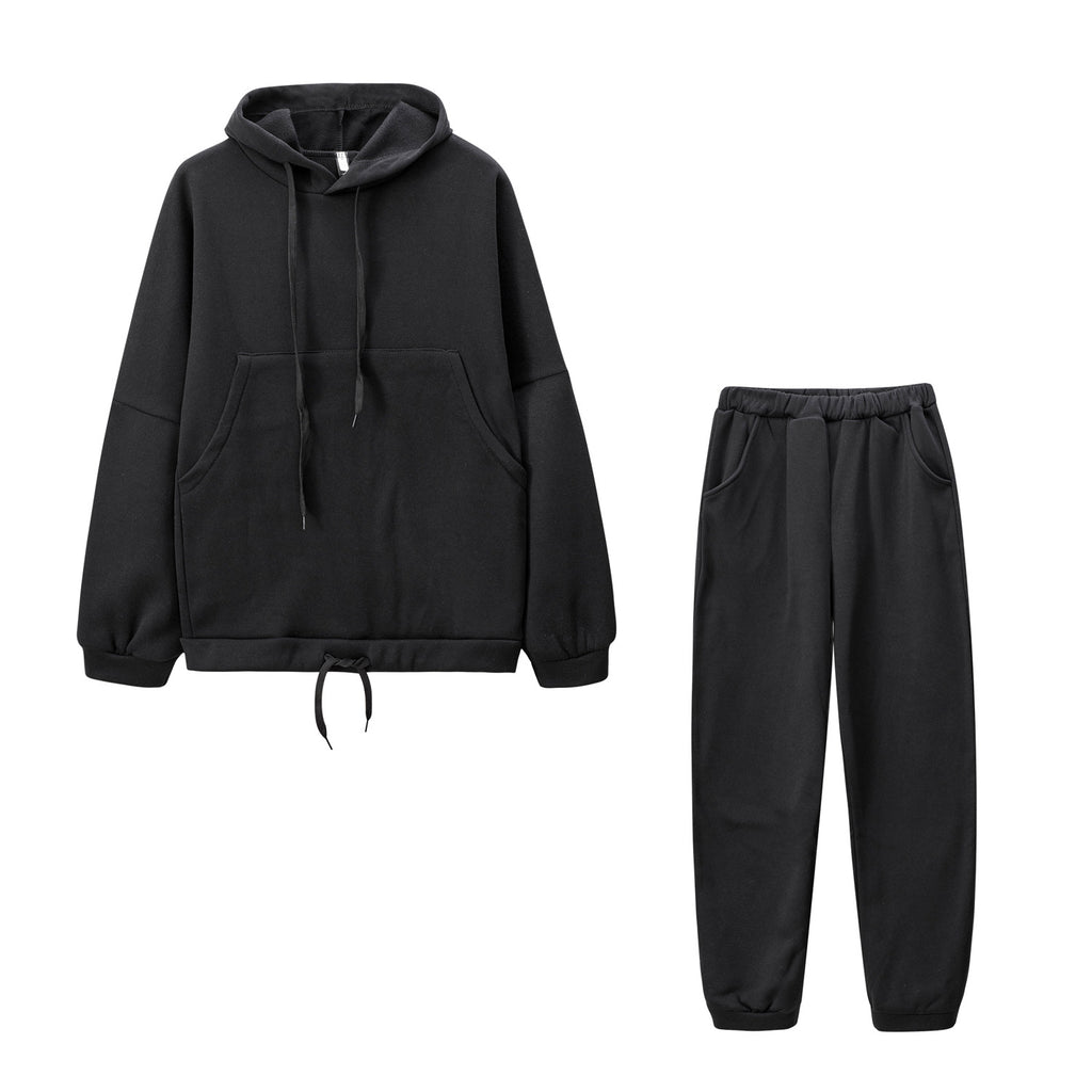 4COLORS秋冬欧米ファッション無地フード付きパーカー＆ロングパンツセットアップ