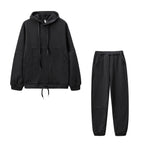 4COLORS秋冬欧米ファッション無地フード付きパーカー＆ロングパンツセットアップ