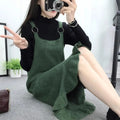 ニットフレア裾サスペンダーワンピース着回しコーデ