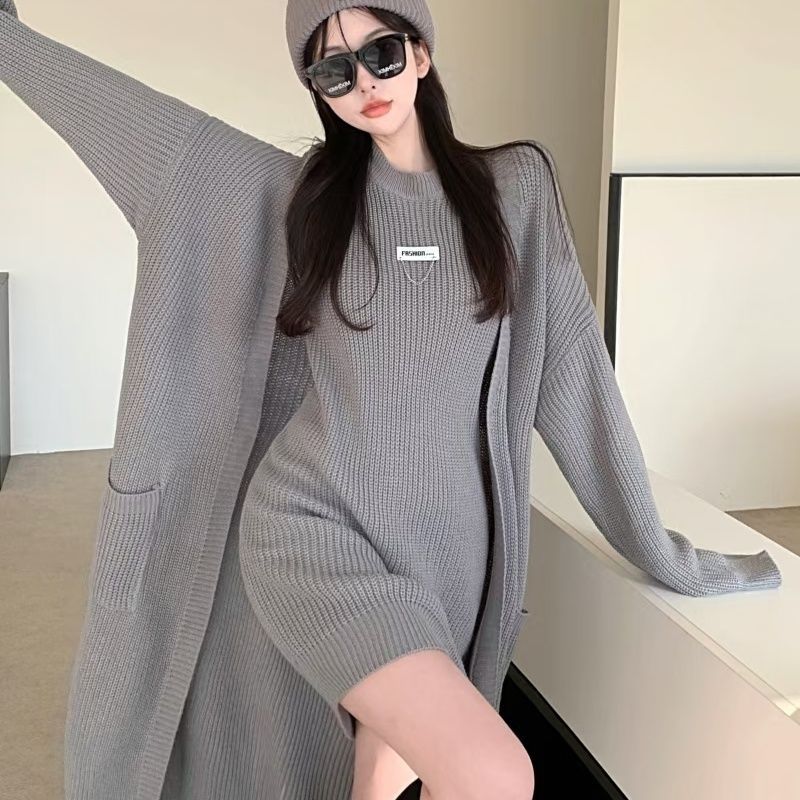 ノースリーブニットワンピース＆ニットカーディガンセットアップ