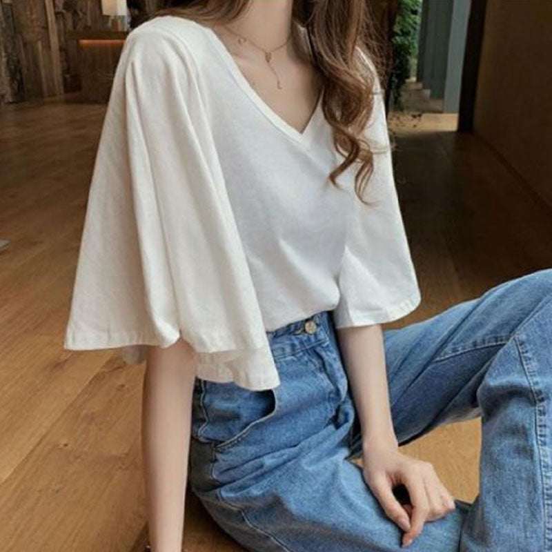【お得】フレア裾半袖無地Tシャツトップス