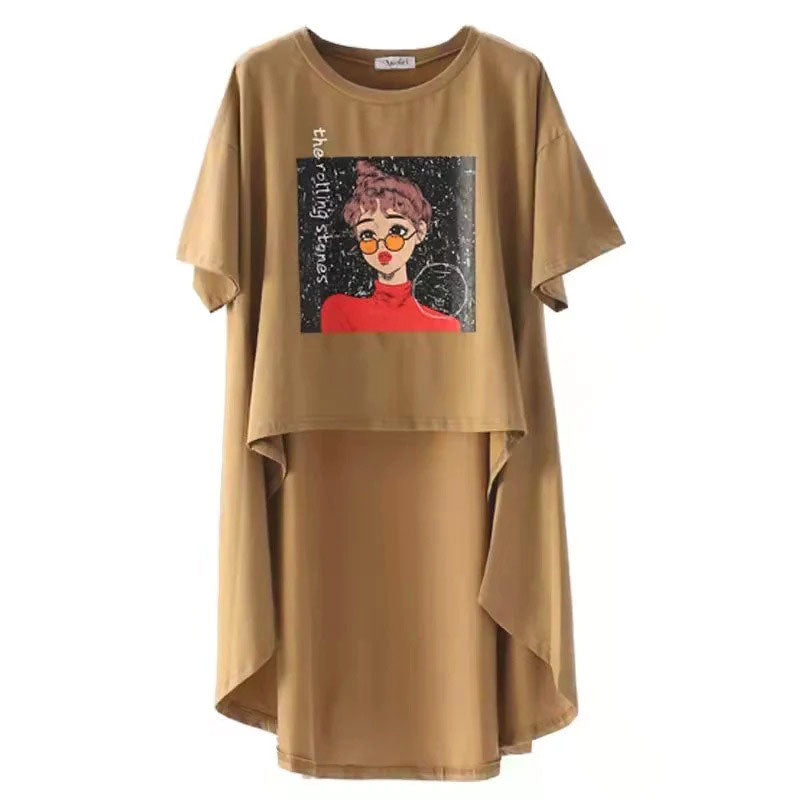 INSけだるい風レデイースファッション不規則デザイン感ゆったりコーデしやすいTシャツトップス