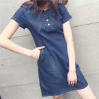 デニム半袖シンプルコーデチュニックワンピースカジュアルワンピース