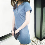 デニム半袖シンプルコーデチュニックワンピースカジュアルワンピース