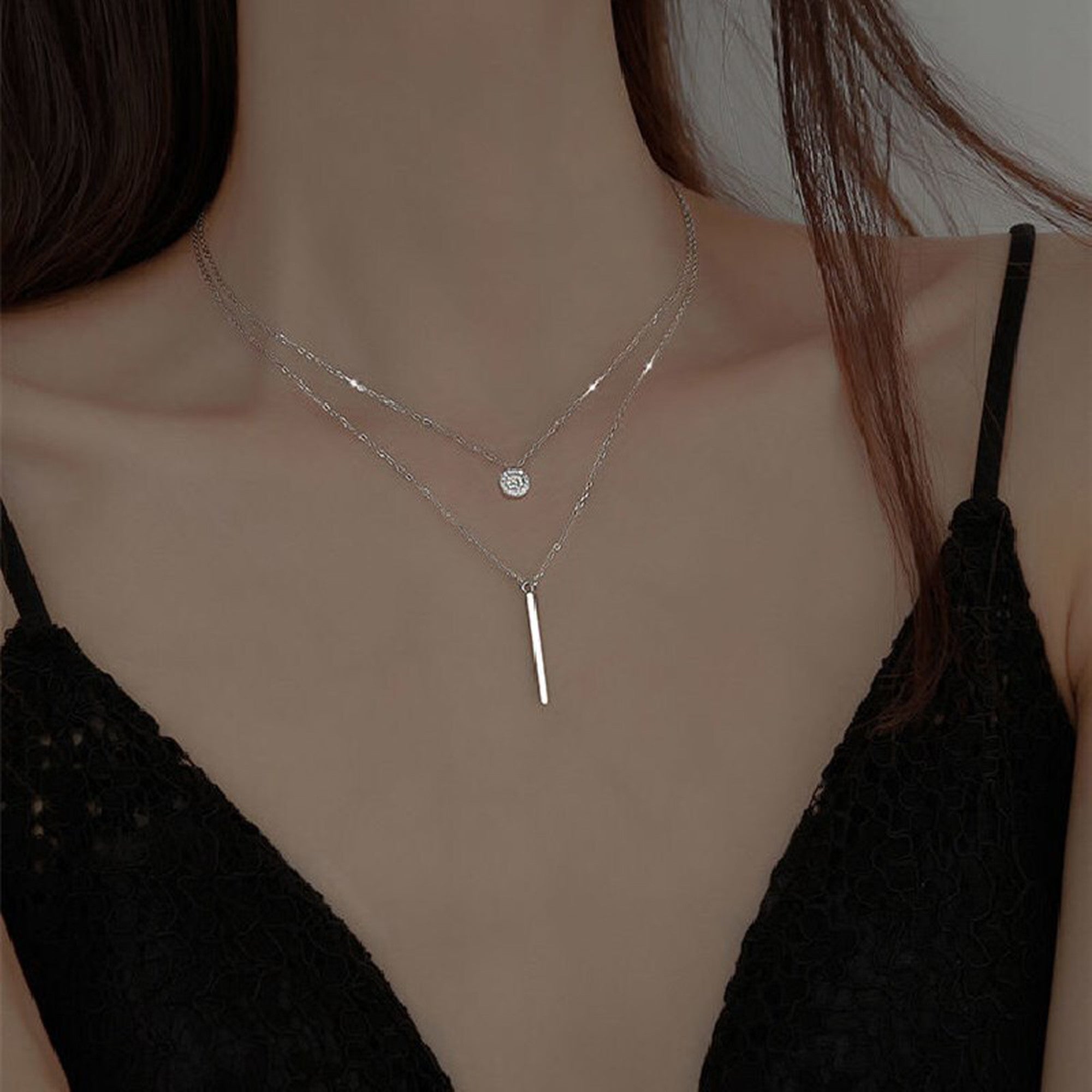 幾何ダブルネックレスシンプルアクセサリー