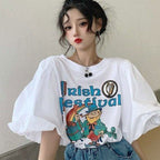 【お得】アニメプリントパフスリーブ半袖Ｔシャツトップス
