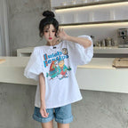 【お得】アニメプリントパフスリーブ半袖Ｔシャツトップス