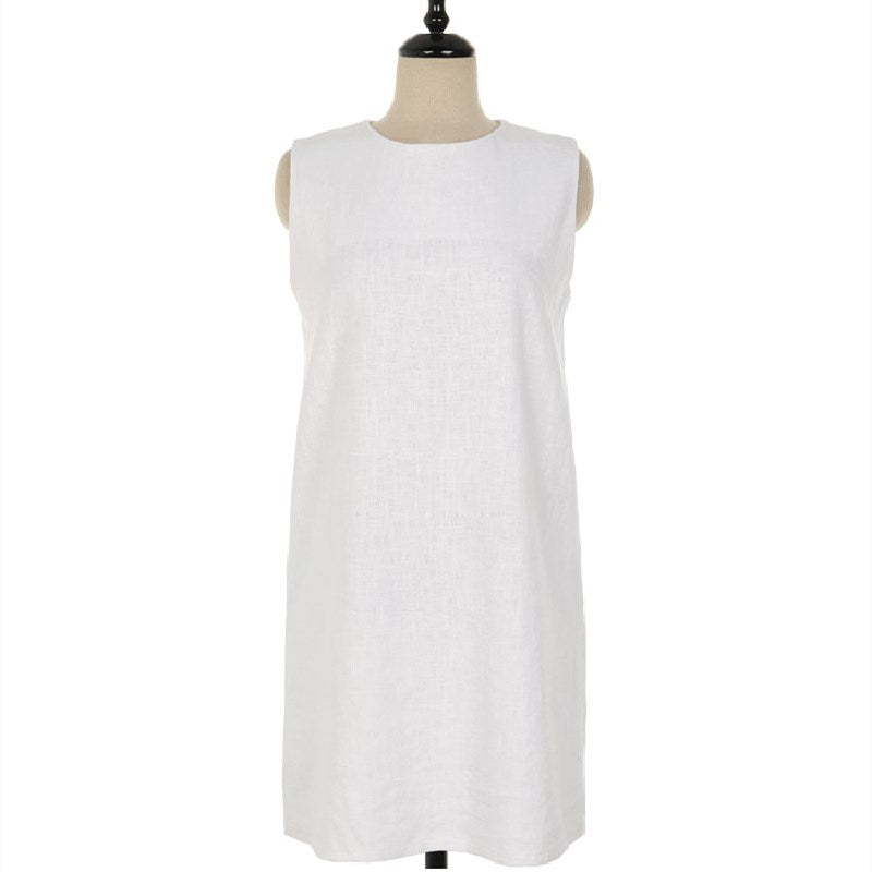 人気沸騰4カラー選択コットンリネンゆったり無袖ワンピース