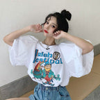 【お得】アニメプリントパフスリーブ半袖Ｔシャツトップス