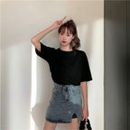 後ろ蝶々プリント透かし彫り無地半袖Tシャツトップス