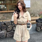 シースルー袖ショートパンツオールインワン