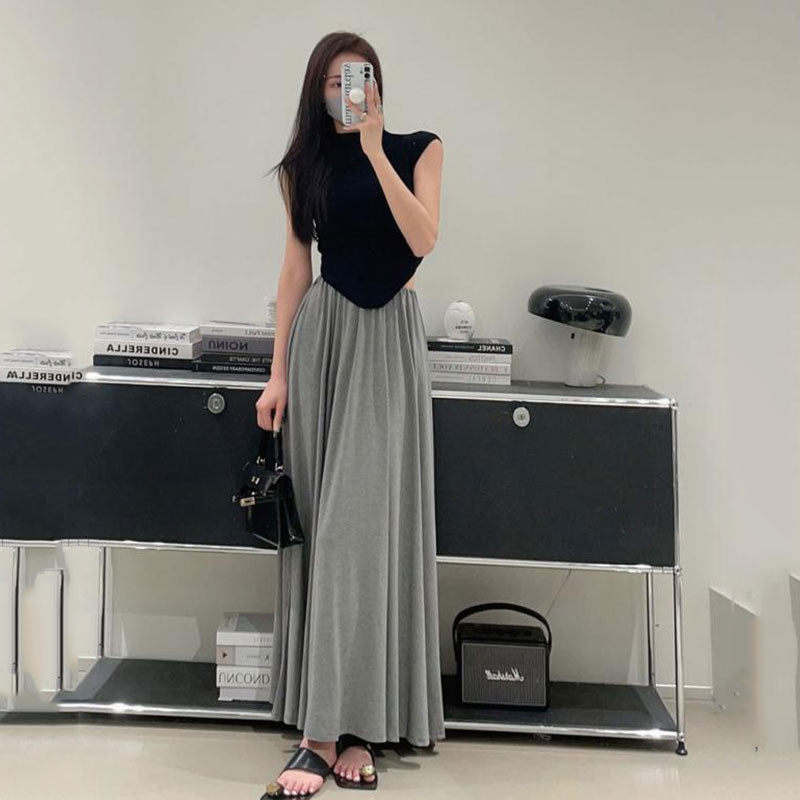 ノースリーブ黒Tシャツ＆ロングドレープスカートセットアップけだるい風