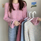 ４カラー選択韓国風無地気質長袖不規則デザインスタイルゆったりカジュアルニットセータートップス