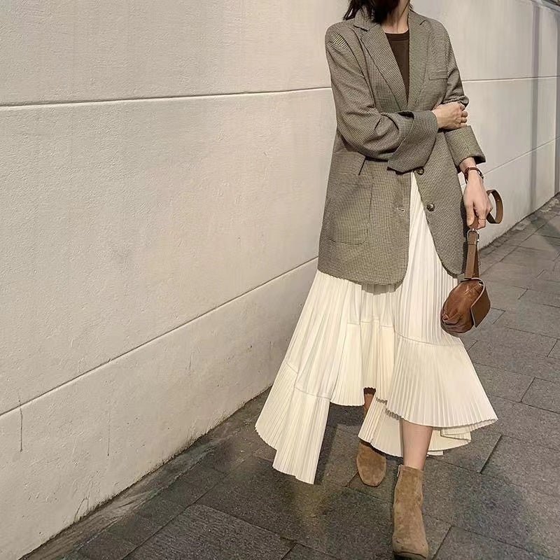 フレア裾プリーツ不規則デザインスカート