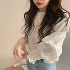 シースルーシンプルフラウンススリーブブラウス
