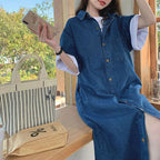 デニム半袖カジュアルワンピースリゾートコーデワンピース