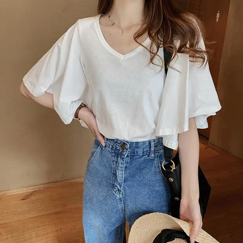 【お得】フレア裾半袖無地Tシャツトップス