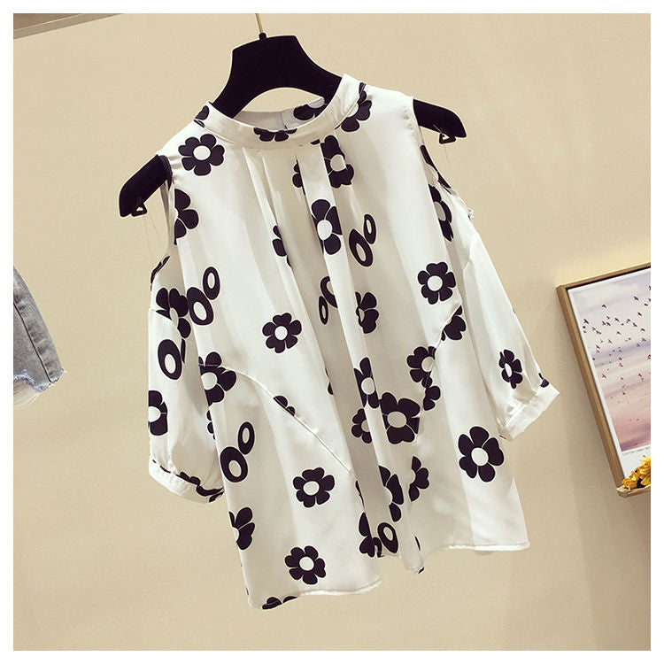 シフォンルーズカジュアルコーデしやすい半袖ブラウストップス