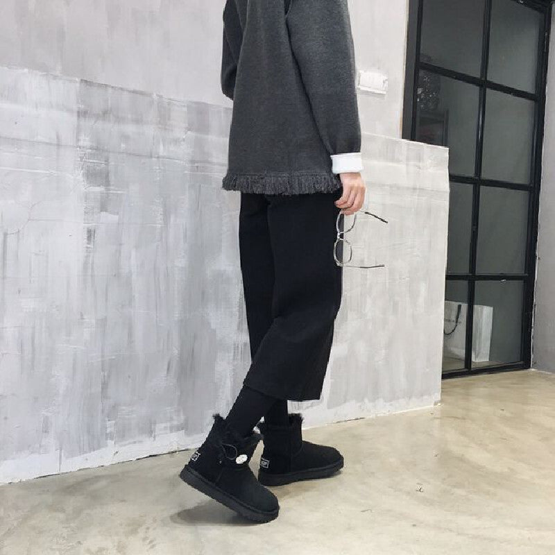 秋冬無地カジュアル合わせやすいラシャ着痩せハイウエストパンツ