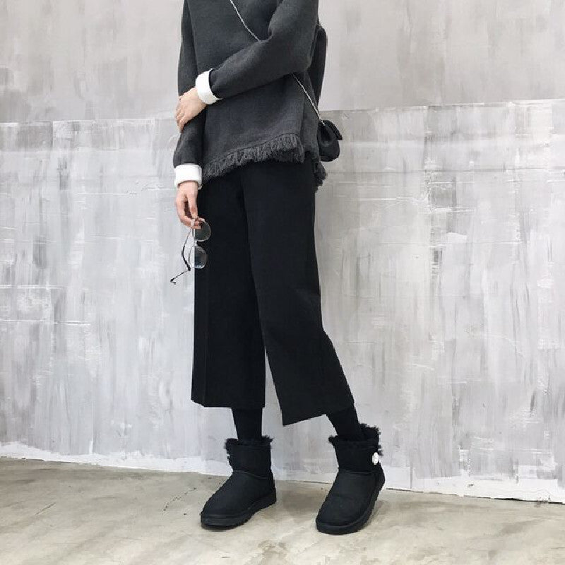 秋冬無地カジュアル合わせやすいラシャ着痩せハイウエストパンツ