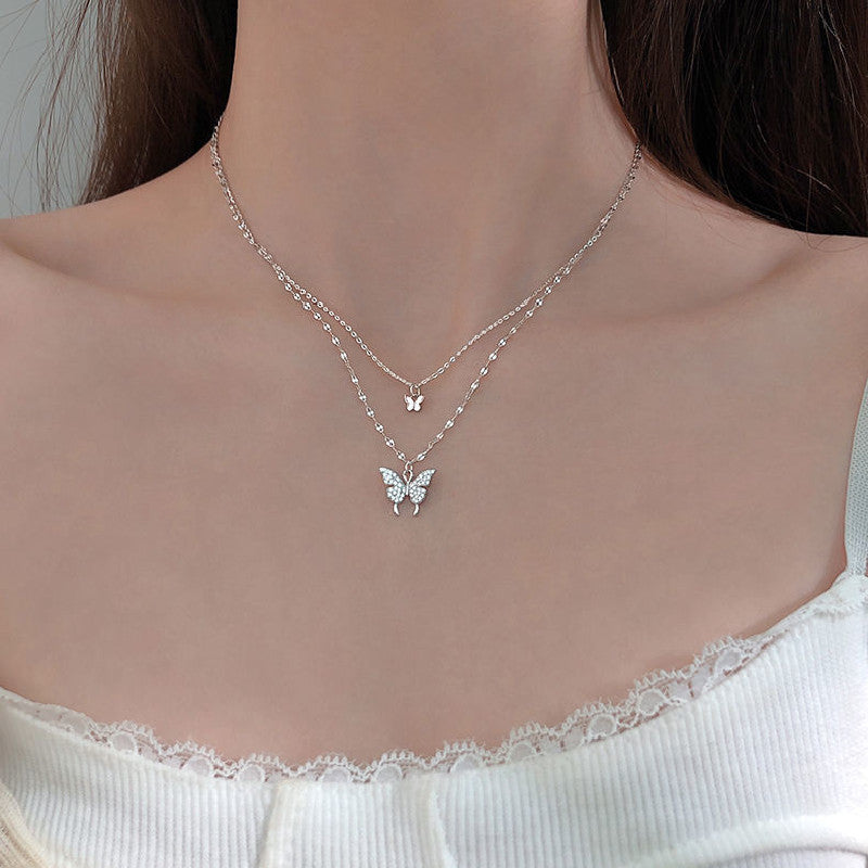 蝶ダブルネックレスシンプルアクセサリー