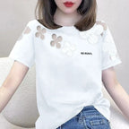 花柄シースルーシンプルコーデ半袖Tシャツトップス