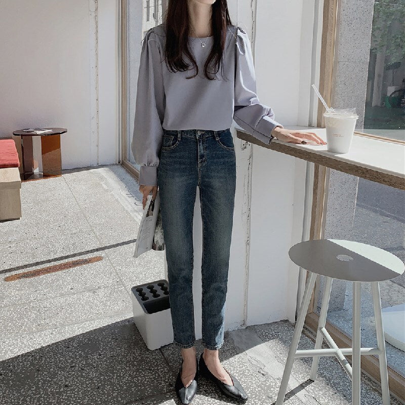 無地シンプルシフォンシャツトップス