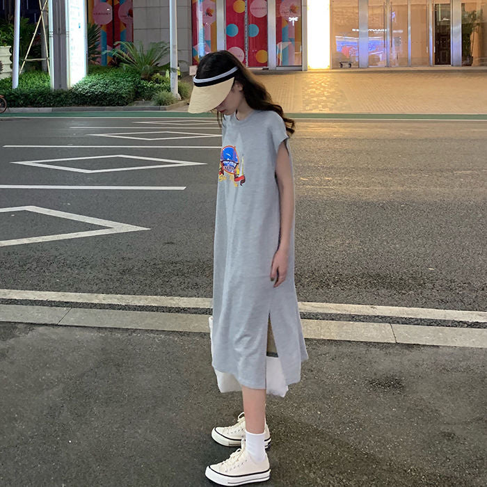 レデイースファッション半袖Ｔシャツワンピーススリットワンピースカジュアルワンピース