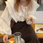 フランスファッションフレンチ袖ランタンスリーブゆったりコーデしやすいシャツ・ブラウストップス
