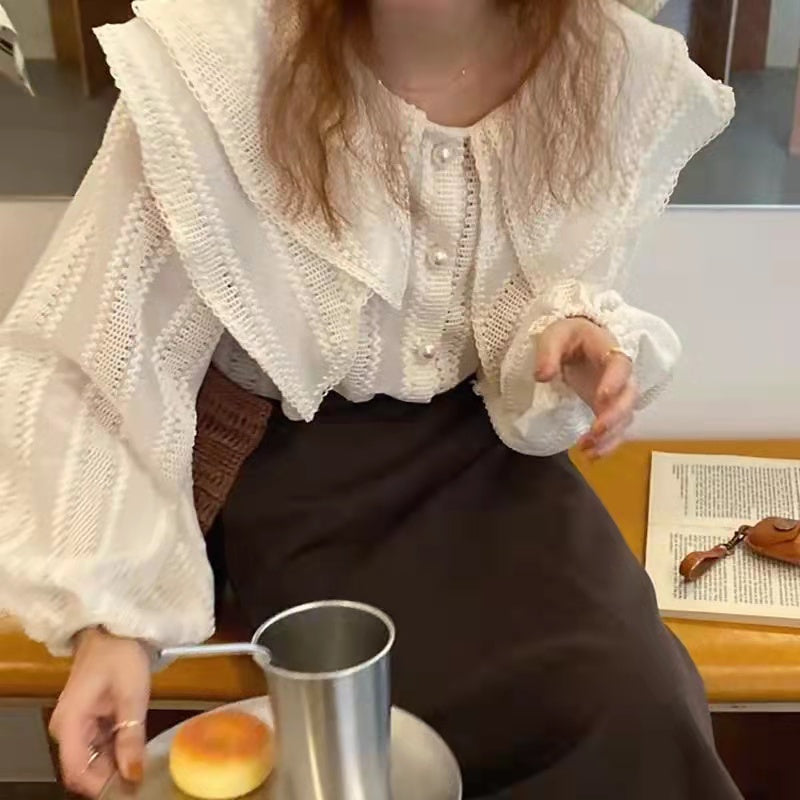 フランスファッションフレンチ袖ランタンスリーブゆったりコーデしやすいシャツ・ブラウストップス