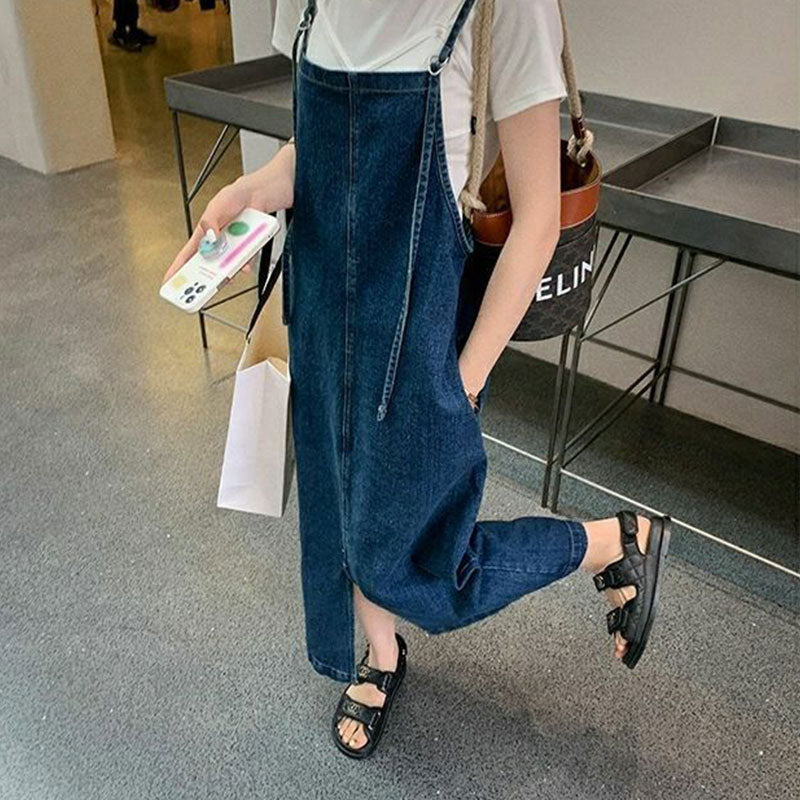 デニムサスベンダーワンピース調節可ワンピーススリットコーデしやすい
