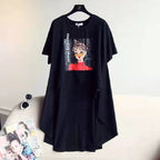 INSけだるい風レデイースファッション不規則デザイン感ゆったりコーデしやすいTシャツトップス