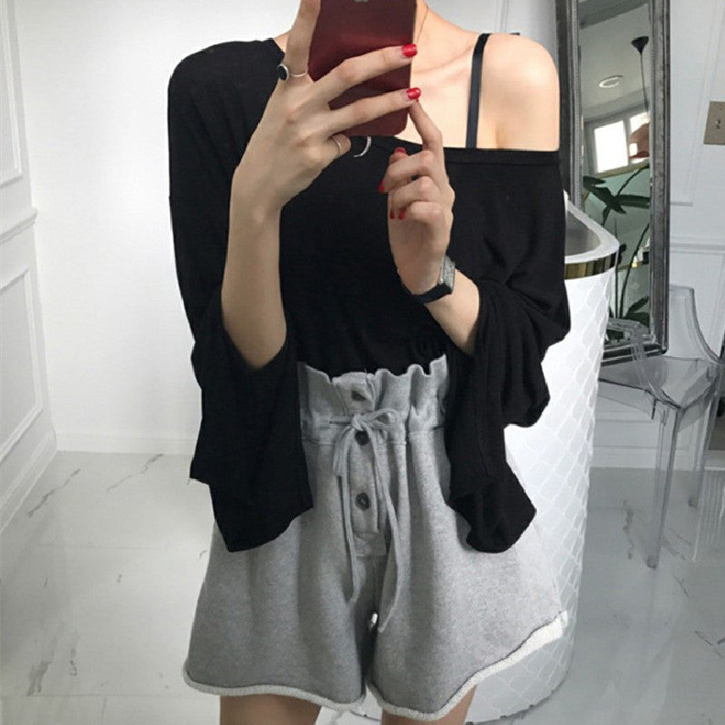 高見えエレガント女性ファッション無地長袖コーデしやすいスリットTシャツトップス