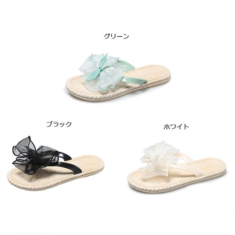 メッシュ蝶結び飾りサンダルスリッパ夏コーデシューズ