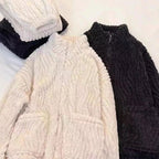 ふわふわ2カラールームウェアチャックトップス＆カジュアルパンツセットアップカップル服姉妹服親友服