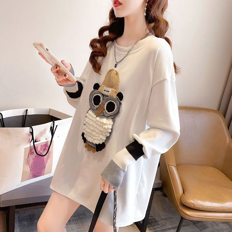 フクロウプリントかわいい長袖Ｔシャツトップス