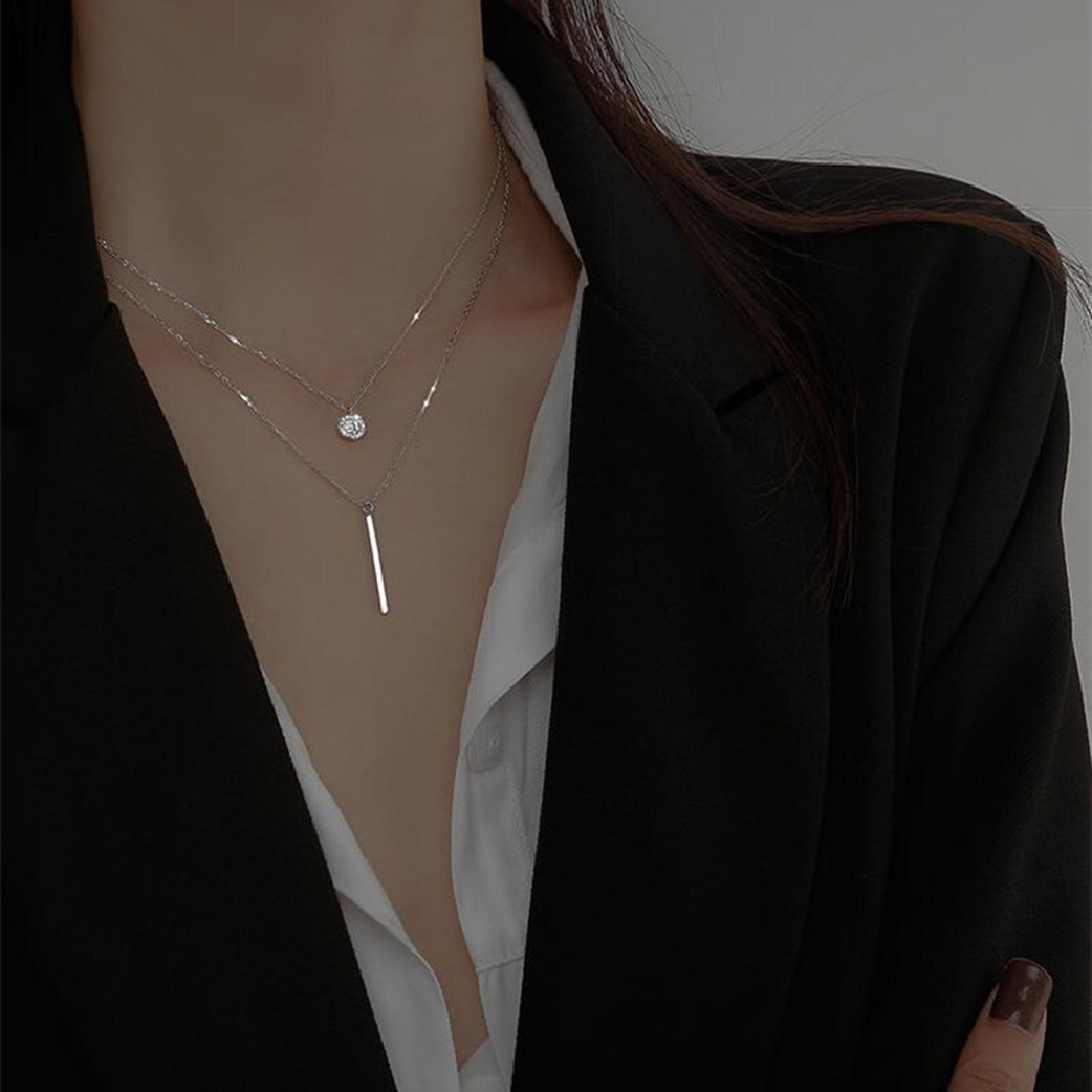 幾何ダブルネックレスシンプルアクセサリー