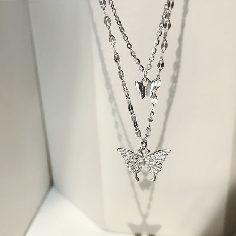 蝶ダブルネックレスシンプルアクセサリー