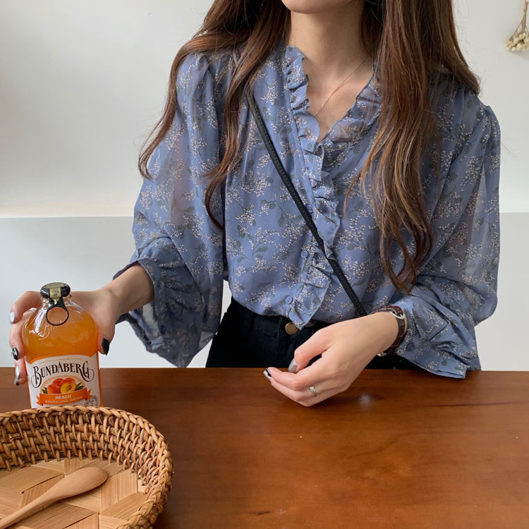花柄小柄シースルーシャツ・ブラウス