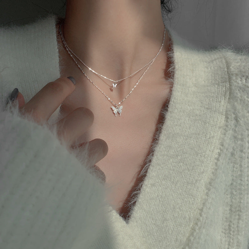 蝶ダブルネックレスシンプルアクセサリー
