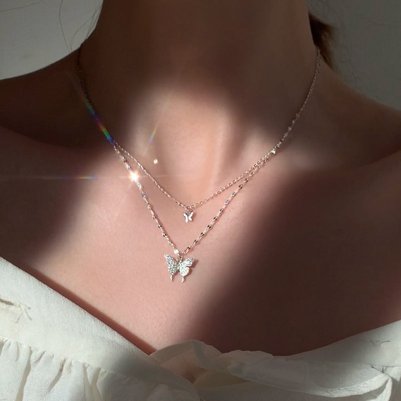 蝶ダブルネックレスシンプルアクセサリー
