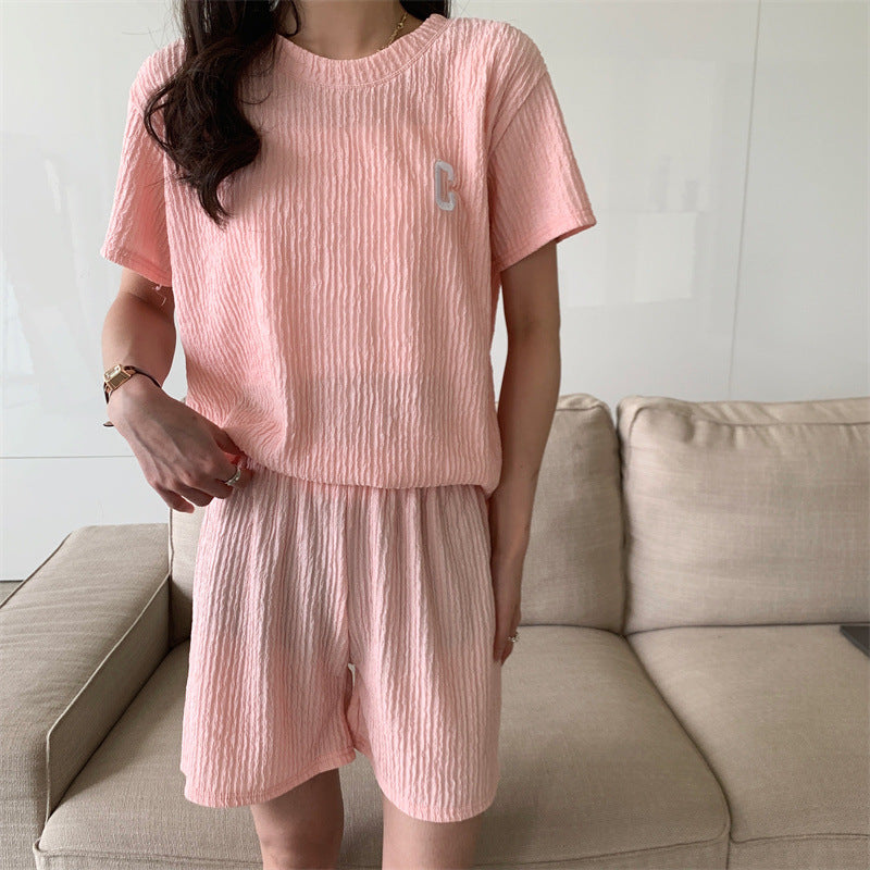 ドレープ半袖Tシャツ＆ショートパンツ家着リゾートセットアップ