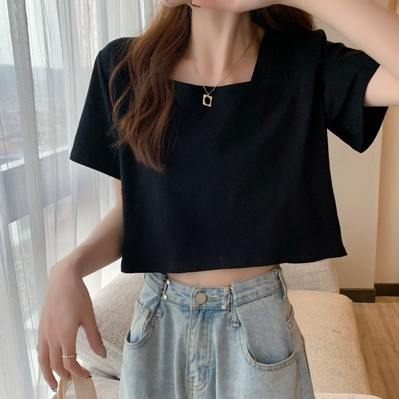デザインスタイル無地ボートネックＴシャツ・ブラウス半袖トップス