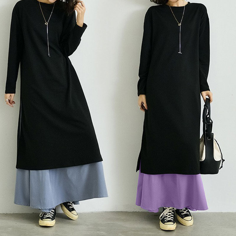3カラー選択黒ロングＴシャツ＆ロングスカートセットアップ