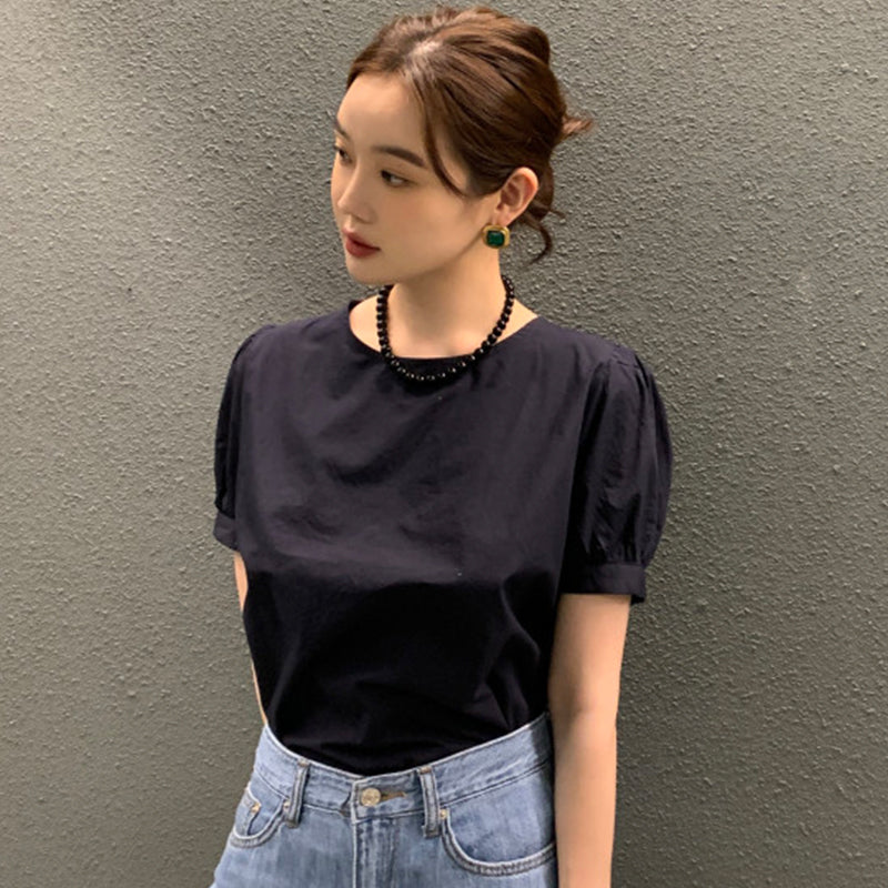 後ろリボン半袖シンプルコーデシャツブラウストップス