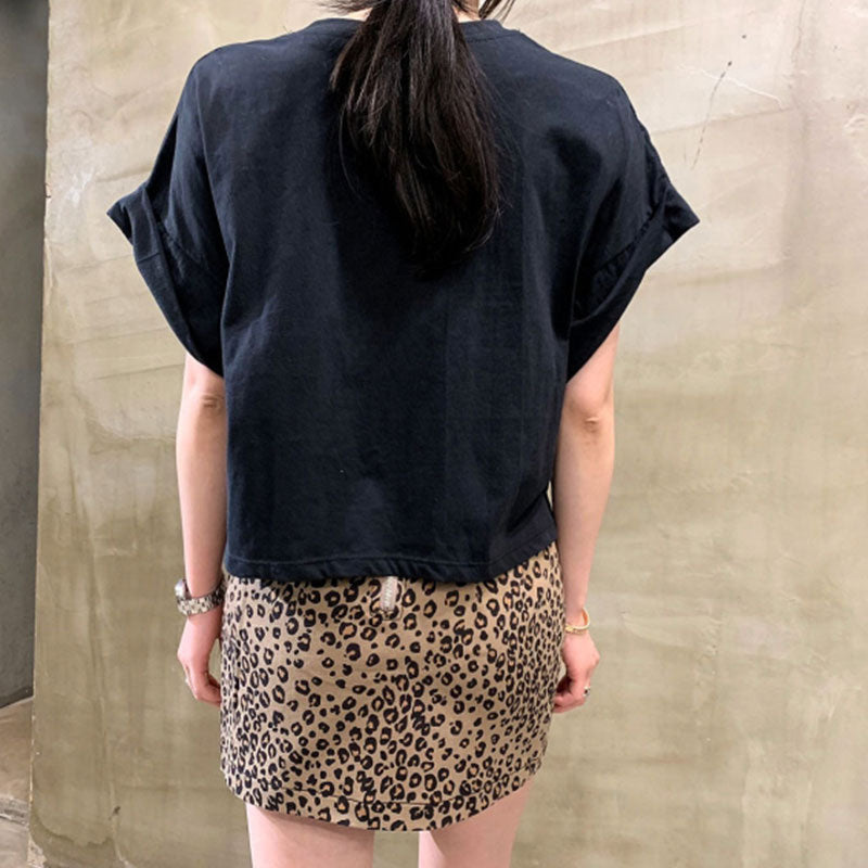 不規則フレンチ袖無地Tシャツリボンコーデしやすいトップス