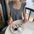 チェック柄フリル裾無袖トップス大人かわいいトップス