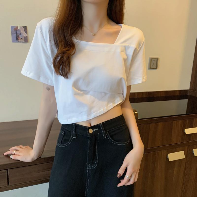 デザインスタイル無地ボートネックＴシャツ・ブラウス半袖トップス