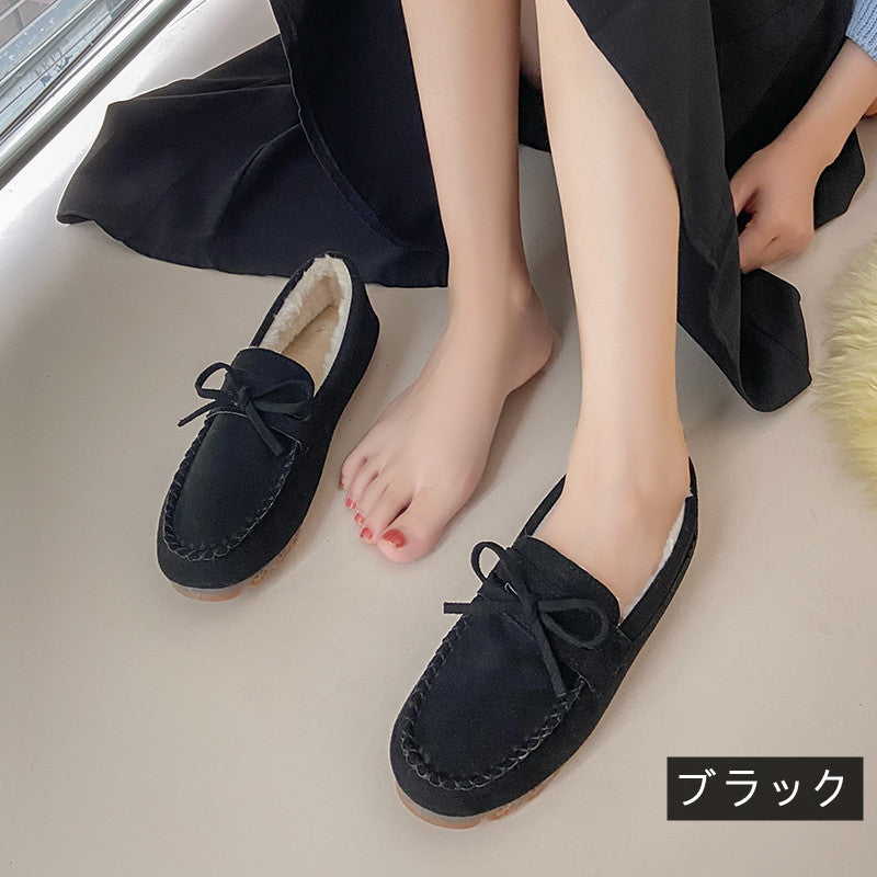 ５カラーローファーシューズ裏起毛暖かい冬コーデパンプス