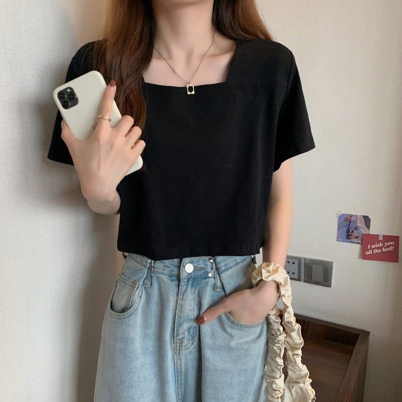 デザインスタイル無地ボートネックＴシャツ・ブラウス半袖トップス